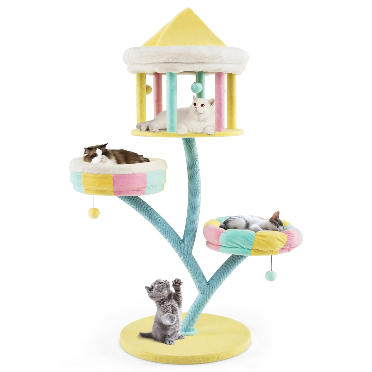 Multi-Layer Cat Tree with 2 Removable Perches Scratching Posts-Color view 4