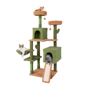 Multi-level Cactus Cat Tree with Scratching Posts Ladder Double Condos and Toys Bed-Green view 4