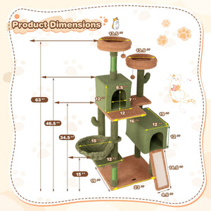Multi-level Cactus Cat Tree with Scratching Posts Ladder Double Condos and Toys Bed-Green view 5