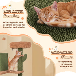 Multi-level Cactus Cat Tree with Scratching Posts Ladder Double Condos and Toys Bed-Green view 7