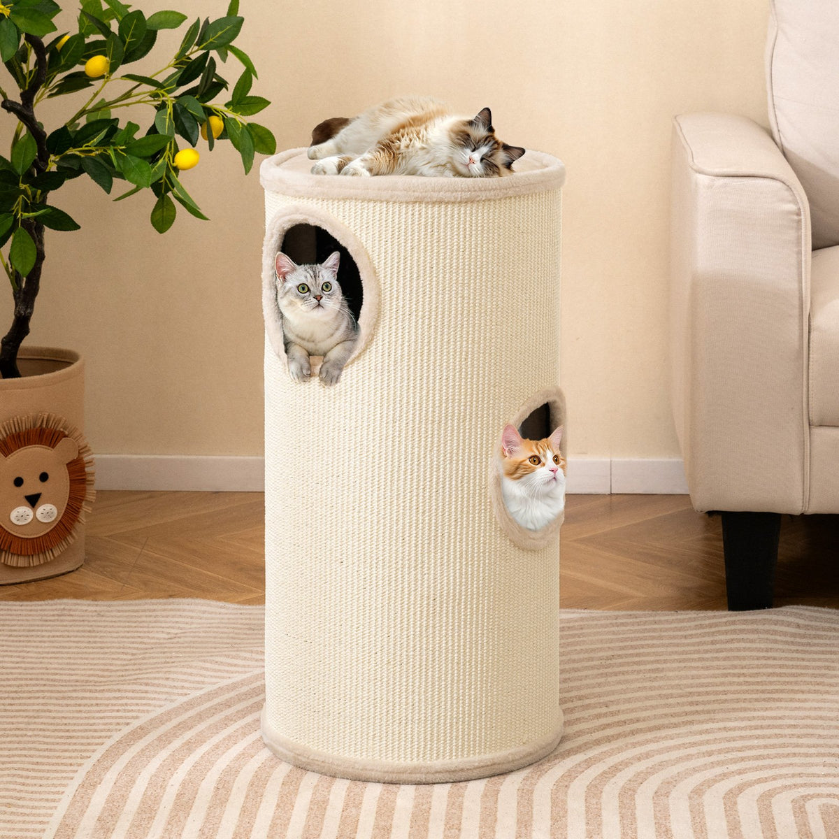 Multi-level Cat House with Sisal Scratching Pad-Beige view 2