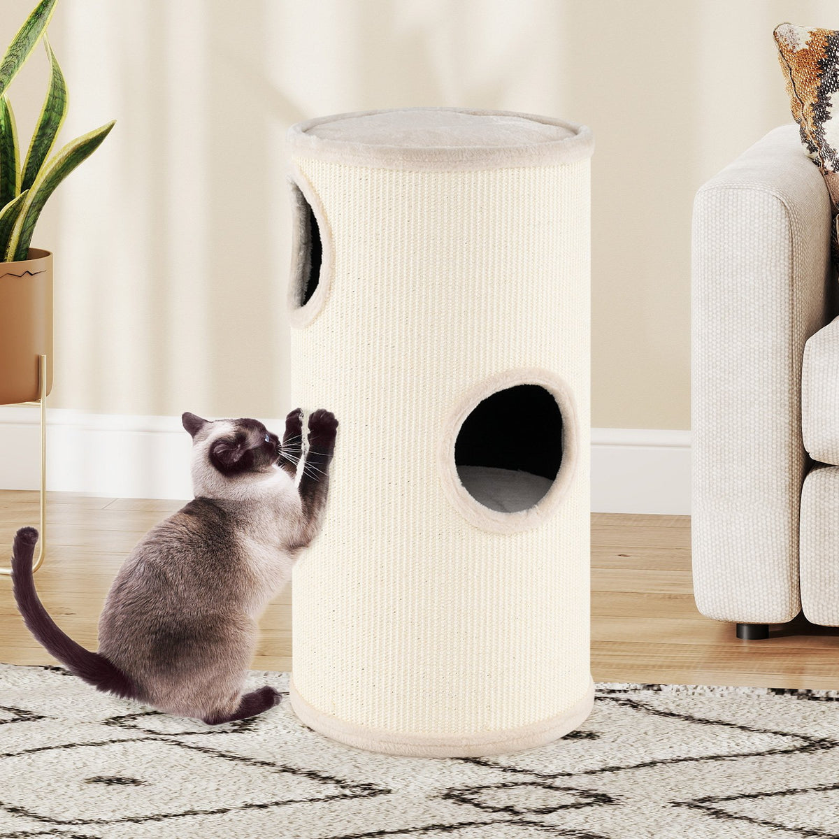 Multi-level Cat House with Sisal Scratching Pad-Beige view 3