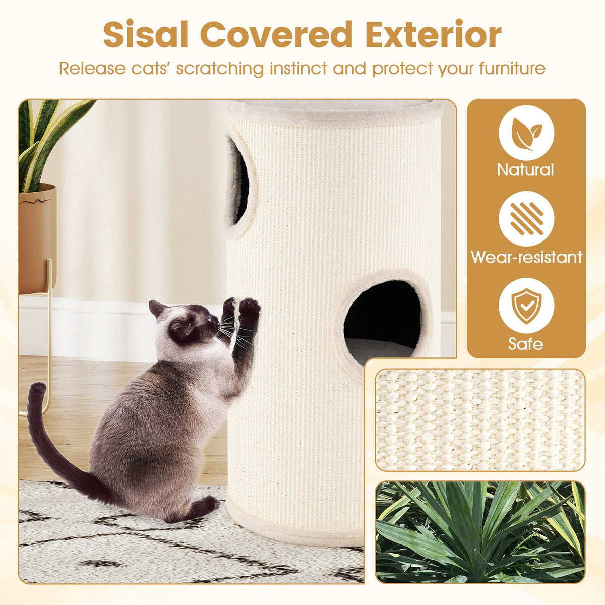 Multi-level Cat House with Sisal Scratching Pad-Beige view 7