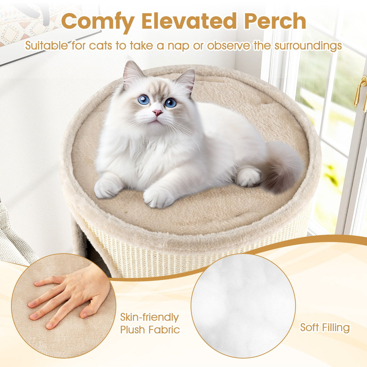 Multi-level Cat House with Sisal Scratching Pad-Beige view 8