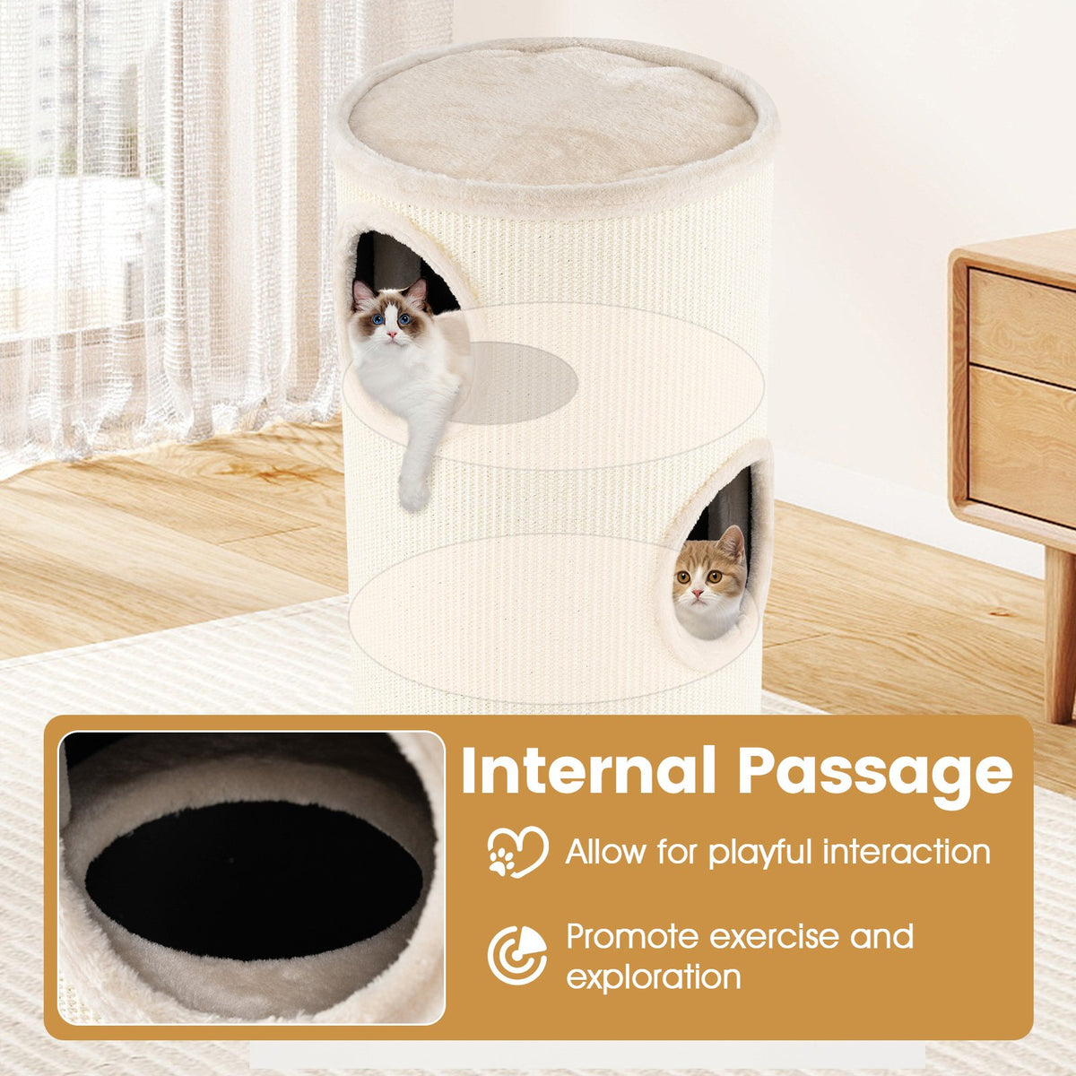 Multi-level Cat House with Sisal Scratching Pad-Beige view 9