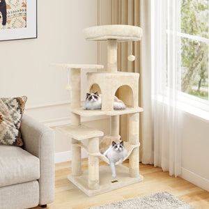 Multi-Level Cat Tower with 2-Door Condo and Padded Top Perch-Beige view 2