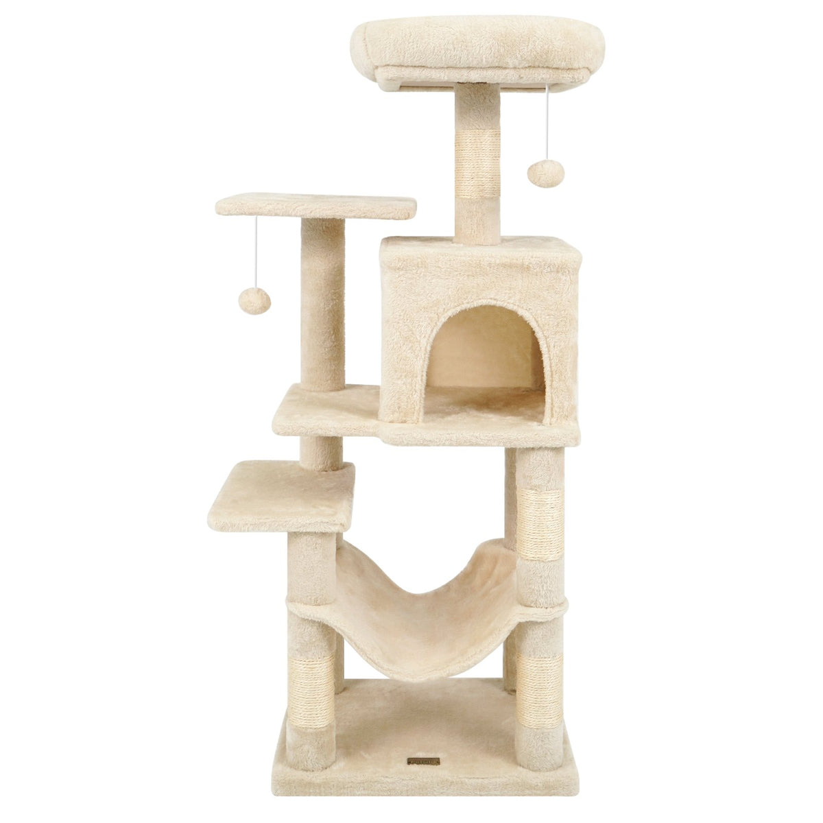 Multi-Level Cat Tower with 2-Door Condo and Padded Top Perch-Beige view 4