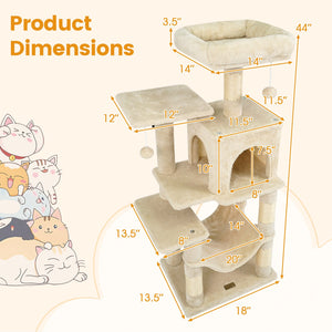 Multi-Level Cat Tower with 2-Door Condo and Padded Top Perch-Beige view 5