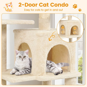 Multi-Level Cat Tower with 2-Door Condo and Padded Top Perch-Beige view 6
