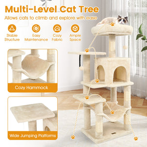Multi-Level Cat Tower with 2-Door Condo and Padded Top Perch-Beige view 8