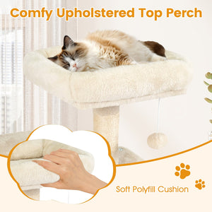 Multi-Level Cat Tower with 2-Door Condo and Padded Top Perch-Beige view 9