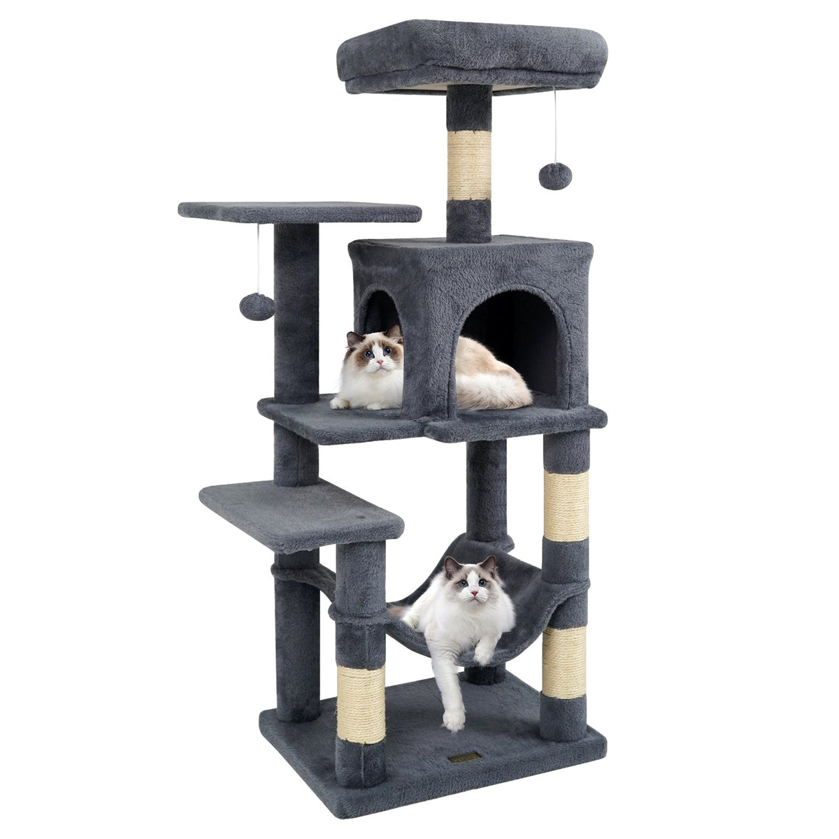 Multi-Level Cat Tower with 2-Door Condo and Padded Top Perch-Gray