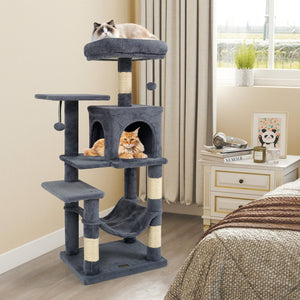 Multi-Level Cat Tower with 2-Door Condo and Padded Top Perch-Gray view 2