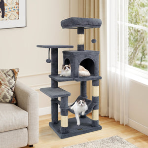 Multi-Level Cat Tower with 2-Door Condo and Padded Top Perch-Gray view 3