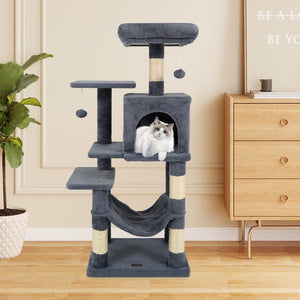 Multi-Level Cat Tower with 2-Door Condo and Padded Top Perch-Gray view 6