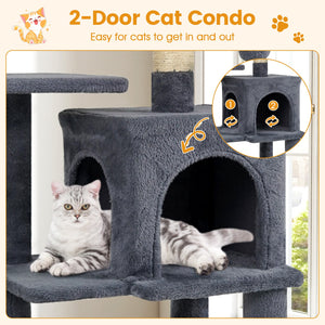 Multi-Level Cat Tower with 2-Door Condo and Padded Top Perch-Gray view 7
