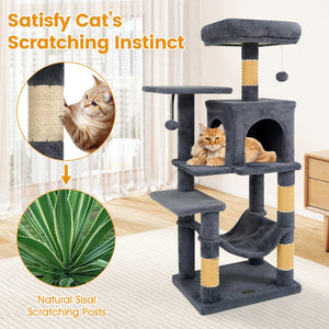 Multi-Level Cat Tower with 2-Door Condo and Padded Top Perch-Gray view 8
