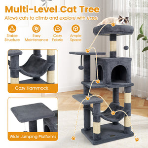 Multi-Level Cat Tower with 2-Door Condo and Padded Top Perch-Gray view 9