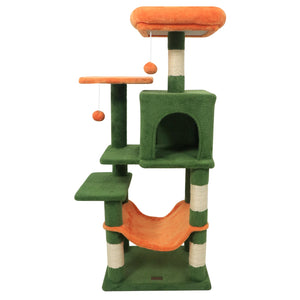 Multi-Level Cat Tower with 2-Door Condo and Padded Top Perch-Green view 4
