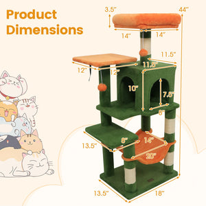 Multi-Level Cat Tower with 2-Door Condo and Padded Top Perch-Green view 5