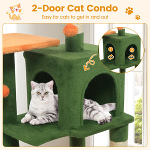 Multi-Level Cat Tower with 2-Door Condo and Padded Top Perch-Green view 7