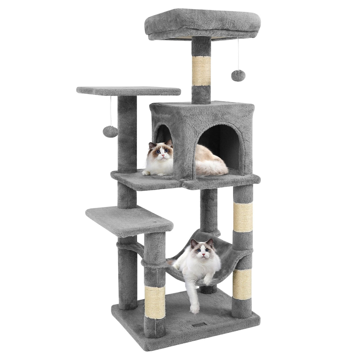 Multi-Level Cat Tower with 2-Door Condo and Padded Top Perch-Light Gray
