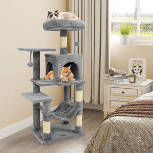 Multi-Level Cat Tower with 2-Door Condo and Padded Top Perch-Light Gray view 2