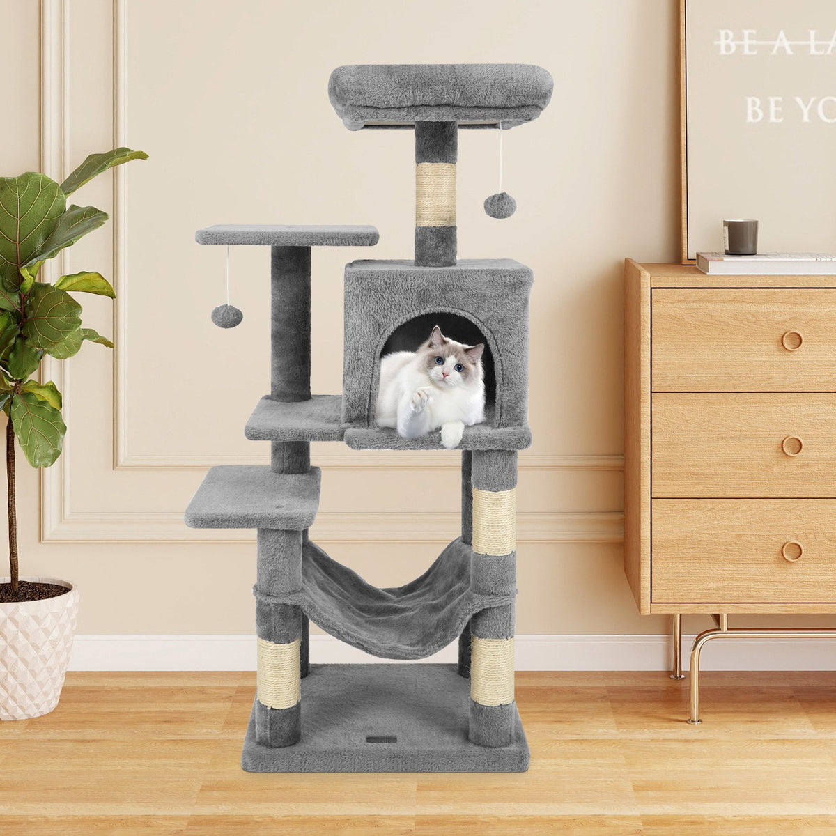 Multi-Level Cat Tower with 2-Door Condo and Padded Top Perch-Light Gray view 3