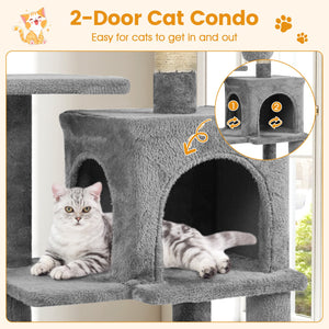 Multi-Level Cat Tower with 2-Door Condo and Padded Top Perch-Light Gray view 6