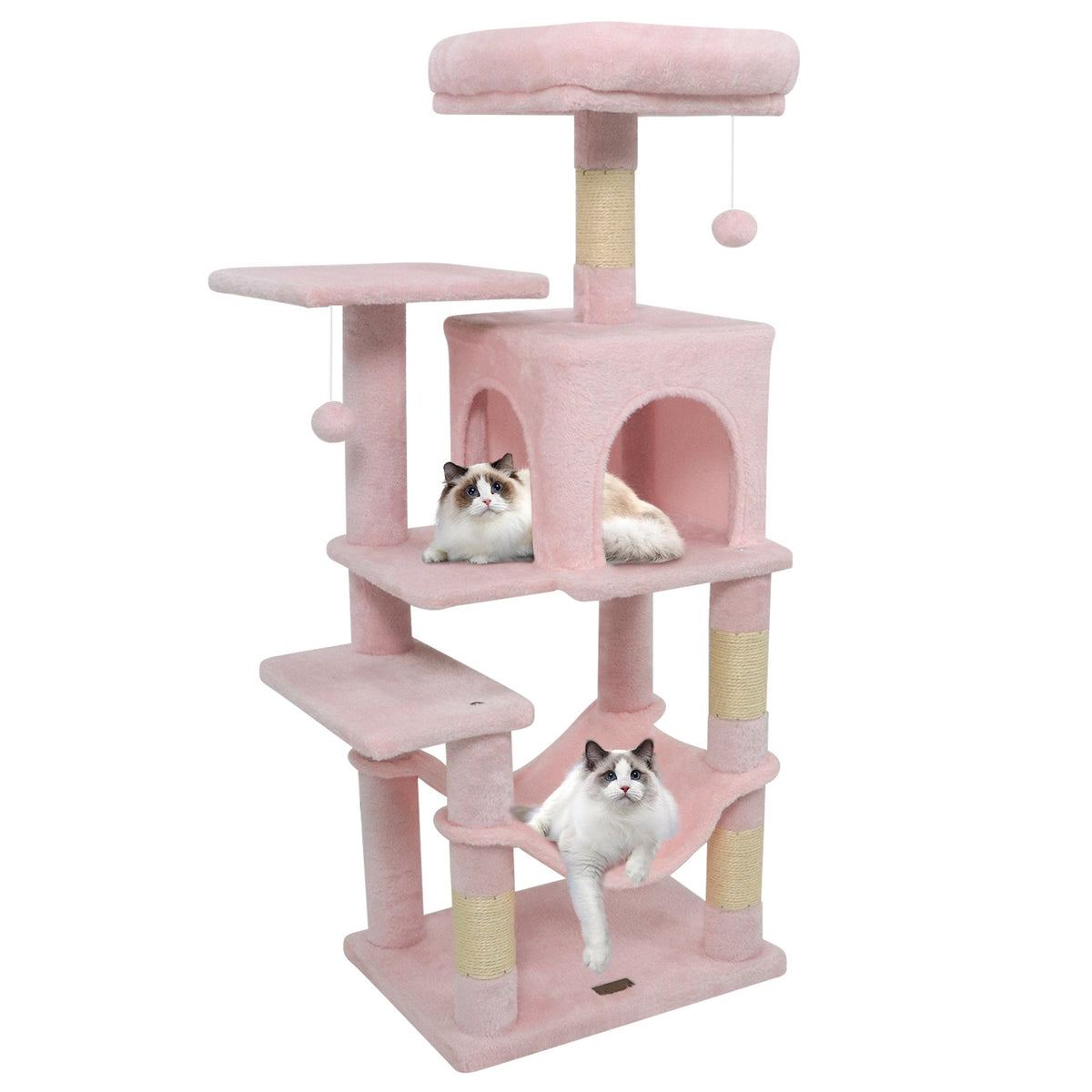 Multi-Level Cat Tower with 2-Door Condo and Padded Top Perch-Pink
