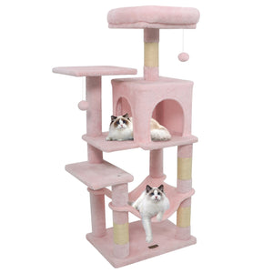 Multi-Level Cat Tower with 2-Door Condo and Padded Top Perch-Pink