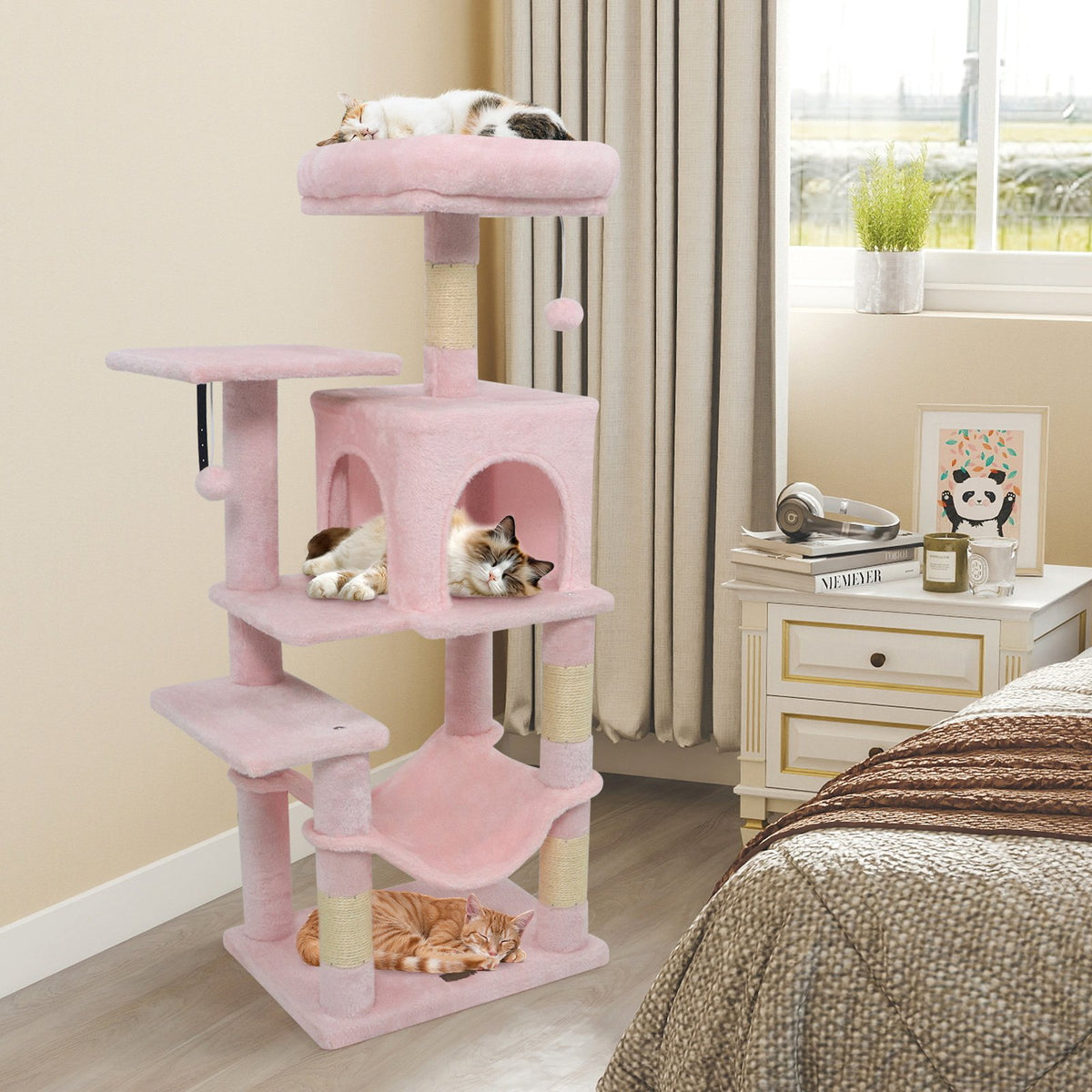 Multi-Level Cat Tower with 2-Door Condo and Padded Top Perch-Pink view 2