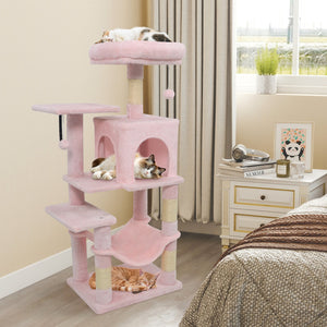 Multi-Level Cat Tower with 2-Door Condo and Padded Top Perch-Pink view 2