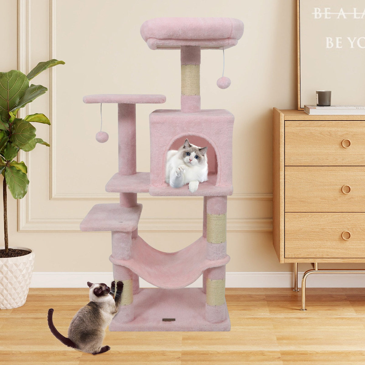 Multi-Level Cat Tower with 2-Door Condo and Padded Top Perch-Pink view 3