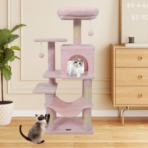 Multi-Level Cat Tower with 2-Door Condo and Padded Top Perch-Pink view 3