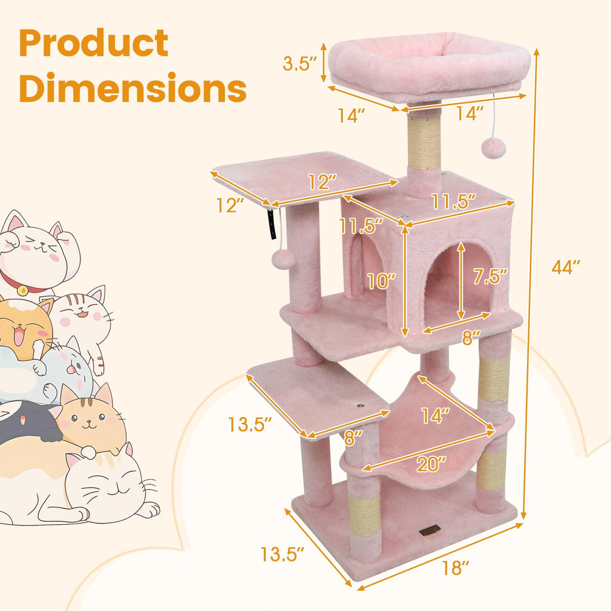 Multi-Level Cat Tower with 2-Door Condo and Padded Top Perch-Pink view 5