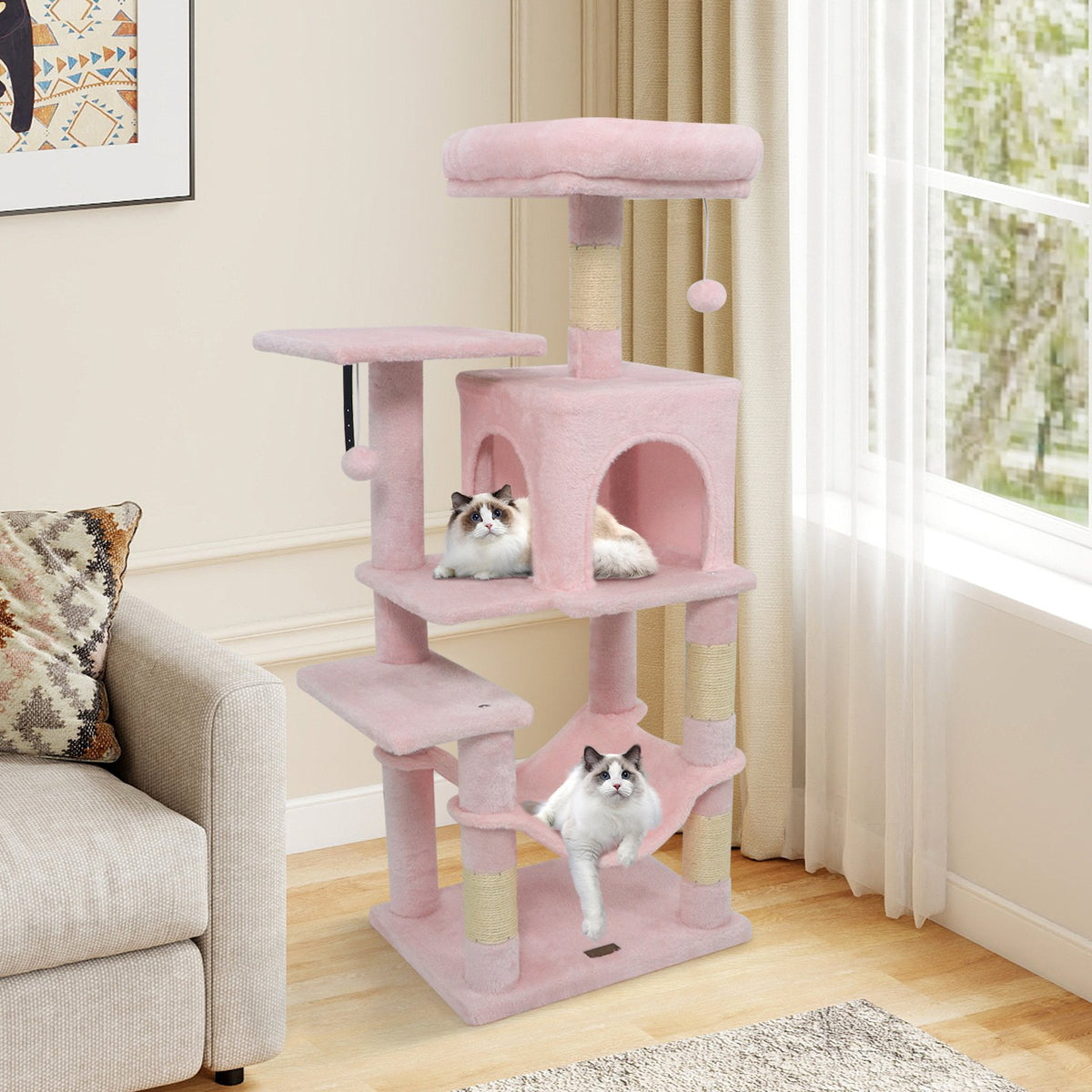 Multi-Level Cat Tower with 2-Door Condo and Padded Top Perch-Pink view 6