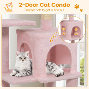 Multi-Level Cat Tower with 2-Door Condo and Padded Top Perch-Pink view 7