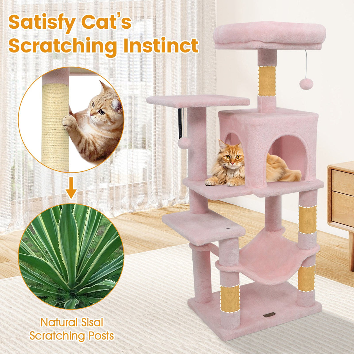Multi-Level Cat Tower with 2-Door Condo and Padded Top Perch-Pink view 8
