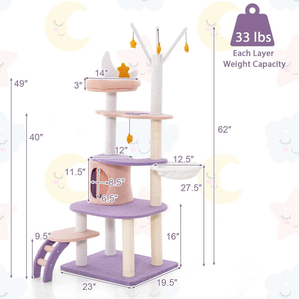 Multi-level Cat Tower with Sisal Covered Scratching Posts-M view 5