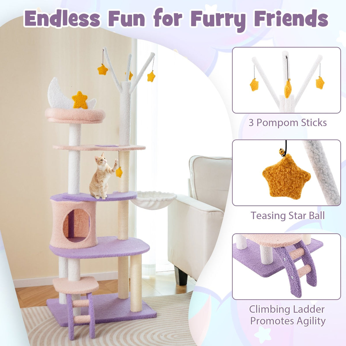 Multi-level Cat Tower with Sisal Covered Scratching Posts-M view 7
