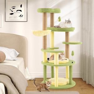 Multi-level Cat Tree Avocado Theme Cat Tower with Wide Perch Rotatable Basket-Green view 2