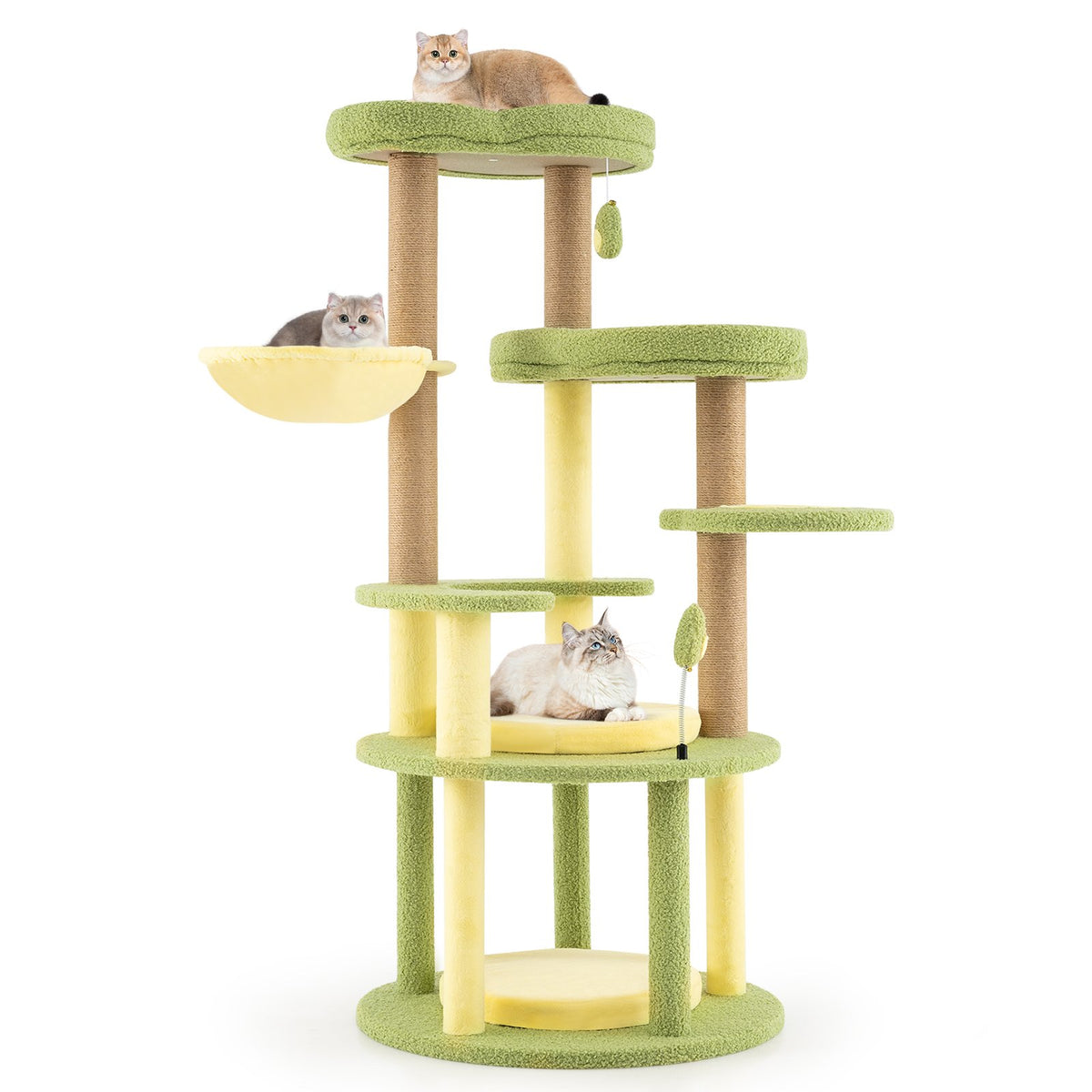 Multi-level Cat Tree Avocado Theme Cat Tower with Wide Perch Rotatable Basket-Green view 4