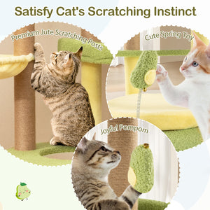 Multi-level Cat Tree Avocado Theme Cat Tower with Wide Perch Rotatable Basket-Green view 7