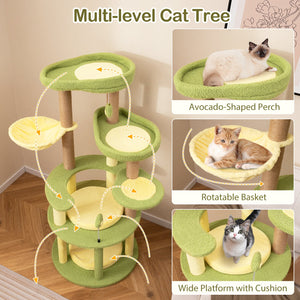 Multi-level Cat Tree Avocado Theme Cat Tower with Wide Perch Rotatable Basket-Green view 9