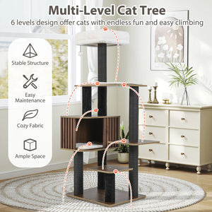 Multi-level Cat Tree for Indoor Cat 59.5 inch Tall Cat Tower with Cushion Top Perch-Brown view 8