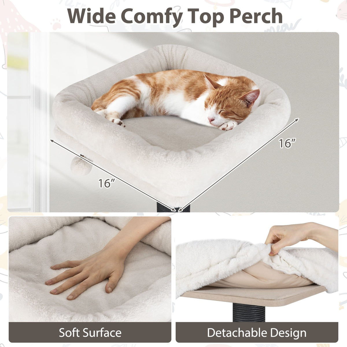 Multi-level Cat Tree for Indoor Cat 59.5 inch Tall Cat Tower with Cushion Top Perch-Brown view 9