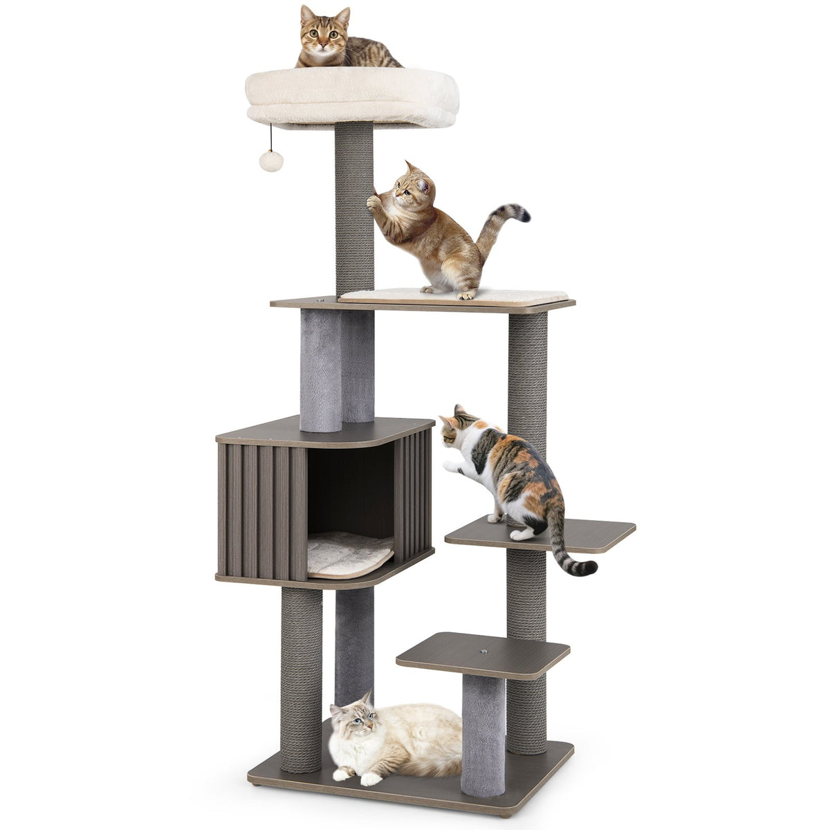 Multi-level Cat Tree for Indoor Cat 59.5 inch Tall Cat Tower with Cushion Top Perch-Gray view 4