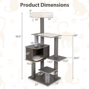 Multi-level Cat Tree for Indoor Cat 59.5 inch Tall Cat Tower with Cushion Top Perch-Gray view 5