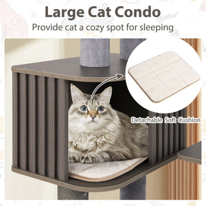 Multi-level Cat Tree for Indoor Cat 59.5 inch Tall Cat Tower with Cushion Top Perch-Gray view 6